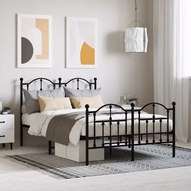 Giroletto con Testiera e Pediera Metallo Nero 120x200 cm 353455