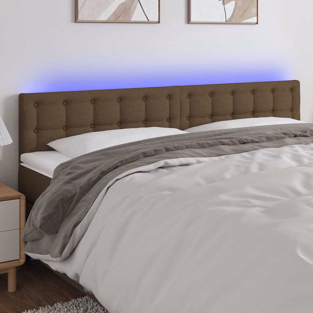 Testiera per letto vidaXL in tessuto marrone scuro con illuminazione LED e porta di ricarica USB, L: 160 cm, P: 5 cm, H: 78-88 cm