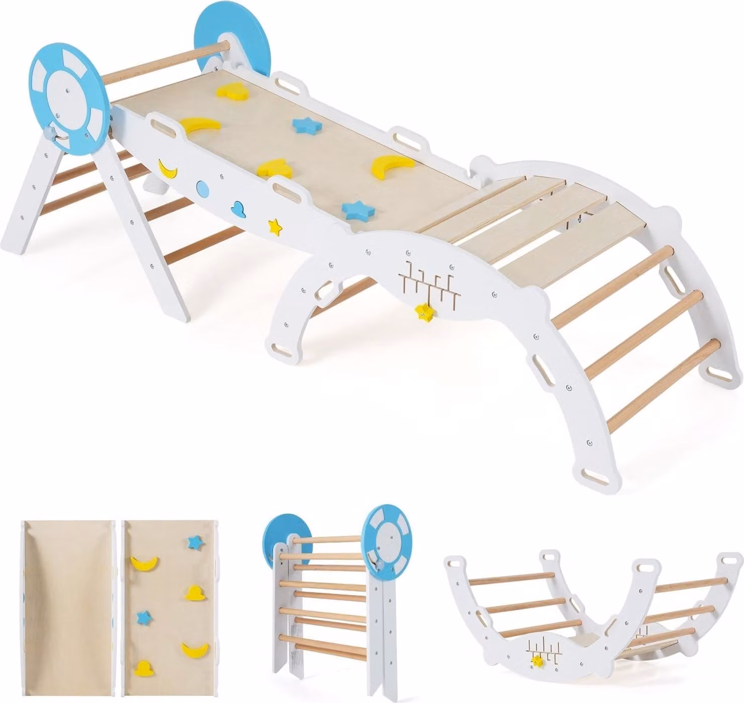 Set da arrampicata per bambini con scivolo, arco e blocchi
