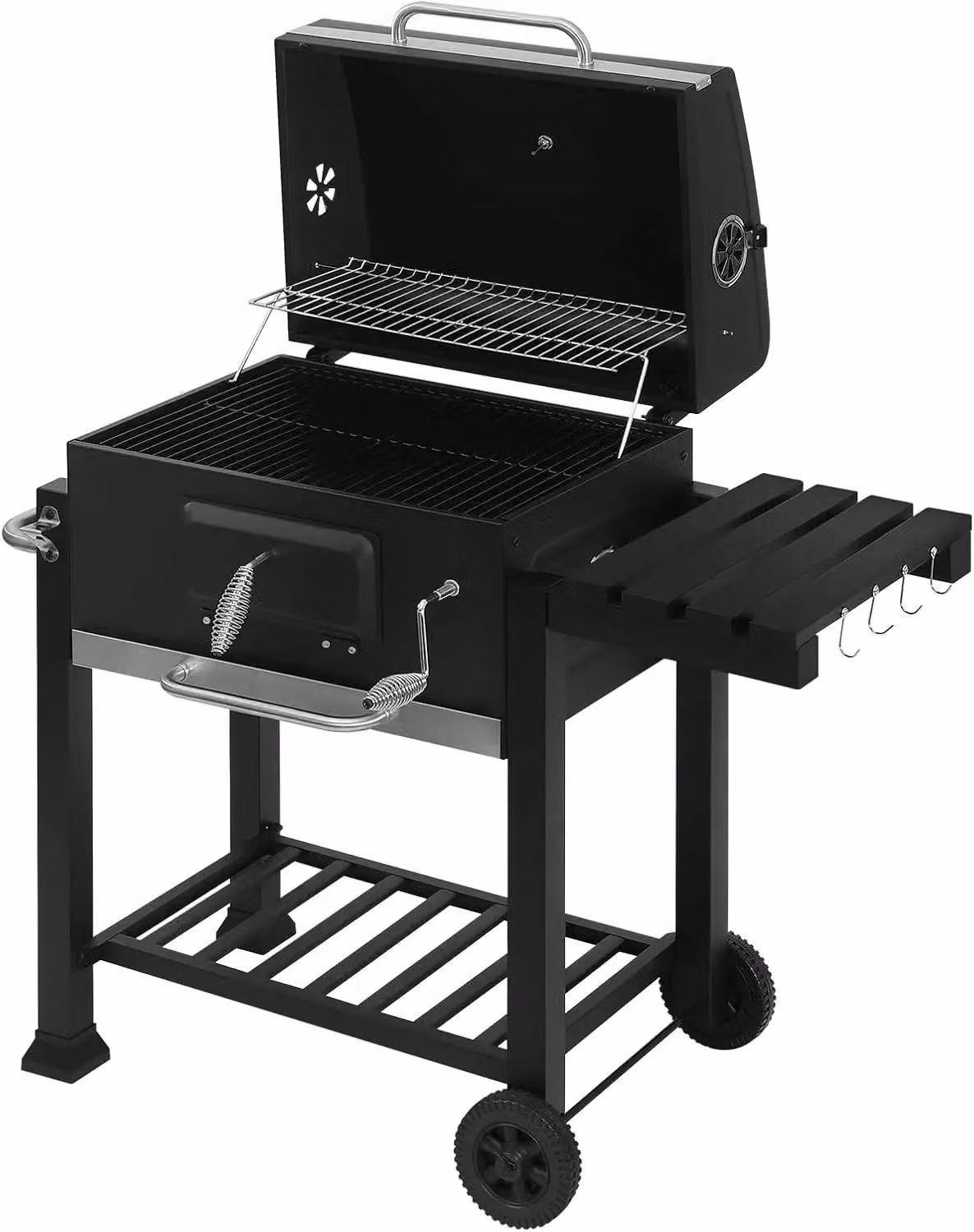 Barbecue a carbonella - Carrello barbecue - 2 ruote - 2 griglie - Termometro in metallo integrato - Nero