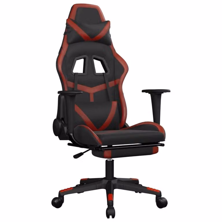 Sedia Gaming Massaggio Poggiapiedi Nero e Rosso Vino Pelle finta