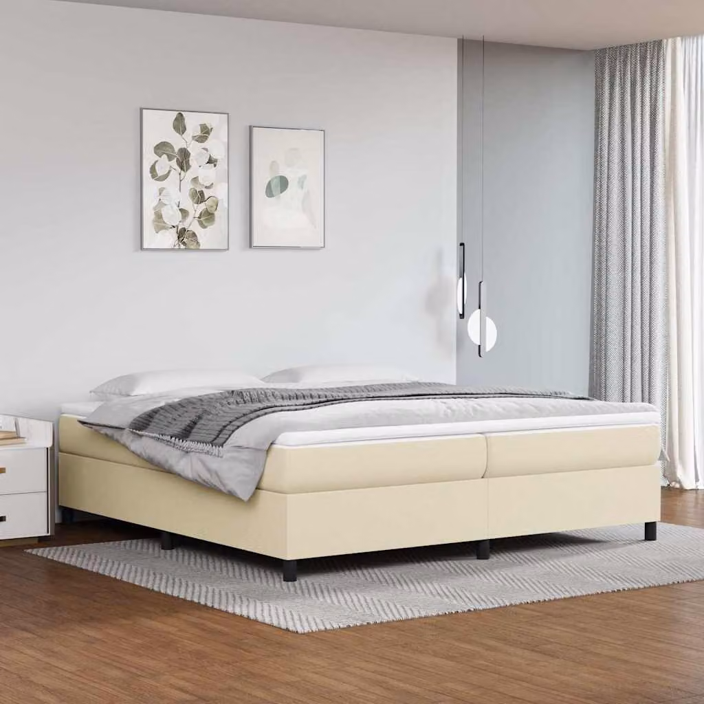 vidaXL Giroletto a Molle Ibrido con Materasso in Similpelle Beige e Bianco L/P: 200 x 200 cm