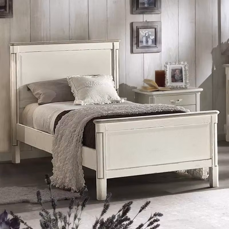 Letto singolo in legno di pino stile shabby chic bianco e grigio Mobili 2G H 110 x L 107 x P 214 cm – 2