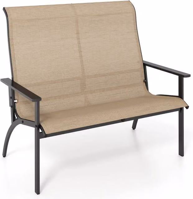 Panca da giardino 81 x 120 x 106 cm per 2 persone ergonomica e robusta in tessuto color caffè 20_0010535
