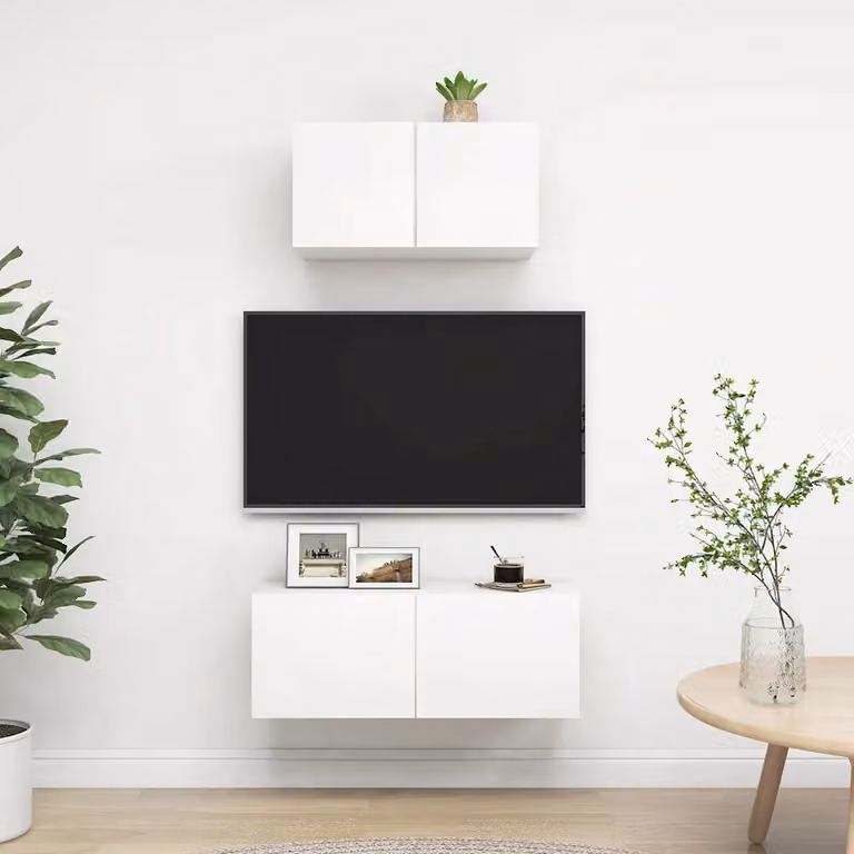 Set di 2 mobili porta TV moderni vidaXL in legno e MDF bianco, da appendere alla parete per il tuo soggiorno