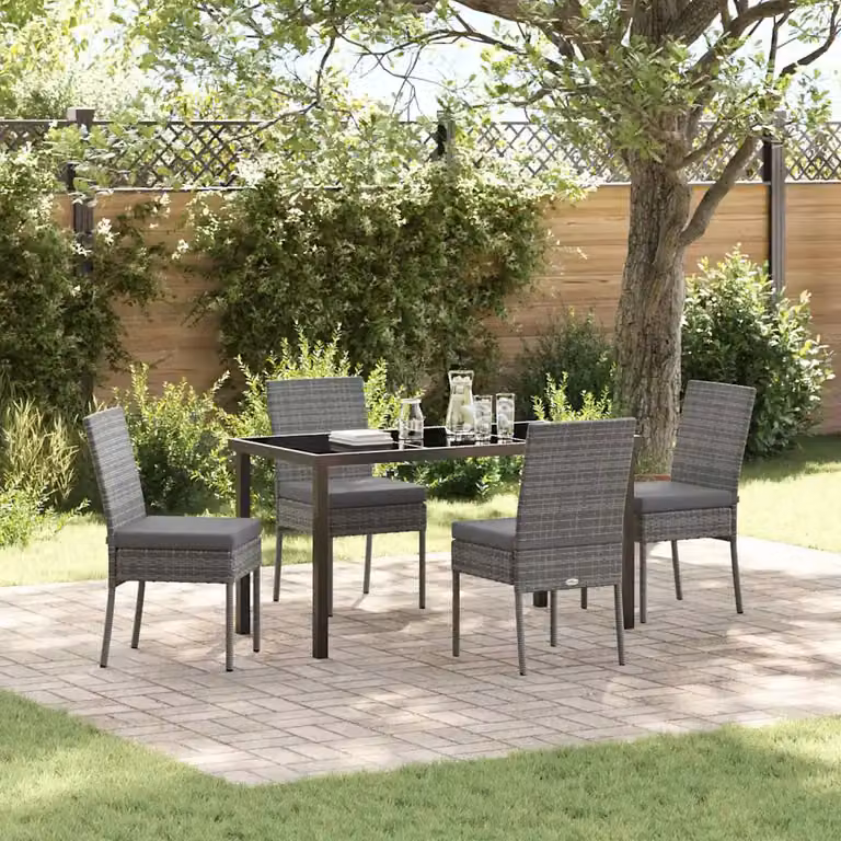 Set da pranzo per giardino e terrazzo vidaXL in polyrattan grigio, composto da 5 pezzi con tavolo rettangolare e sedie moderne