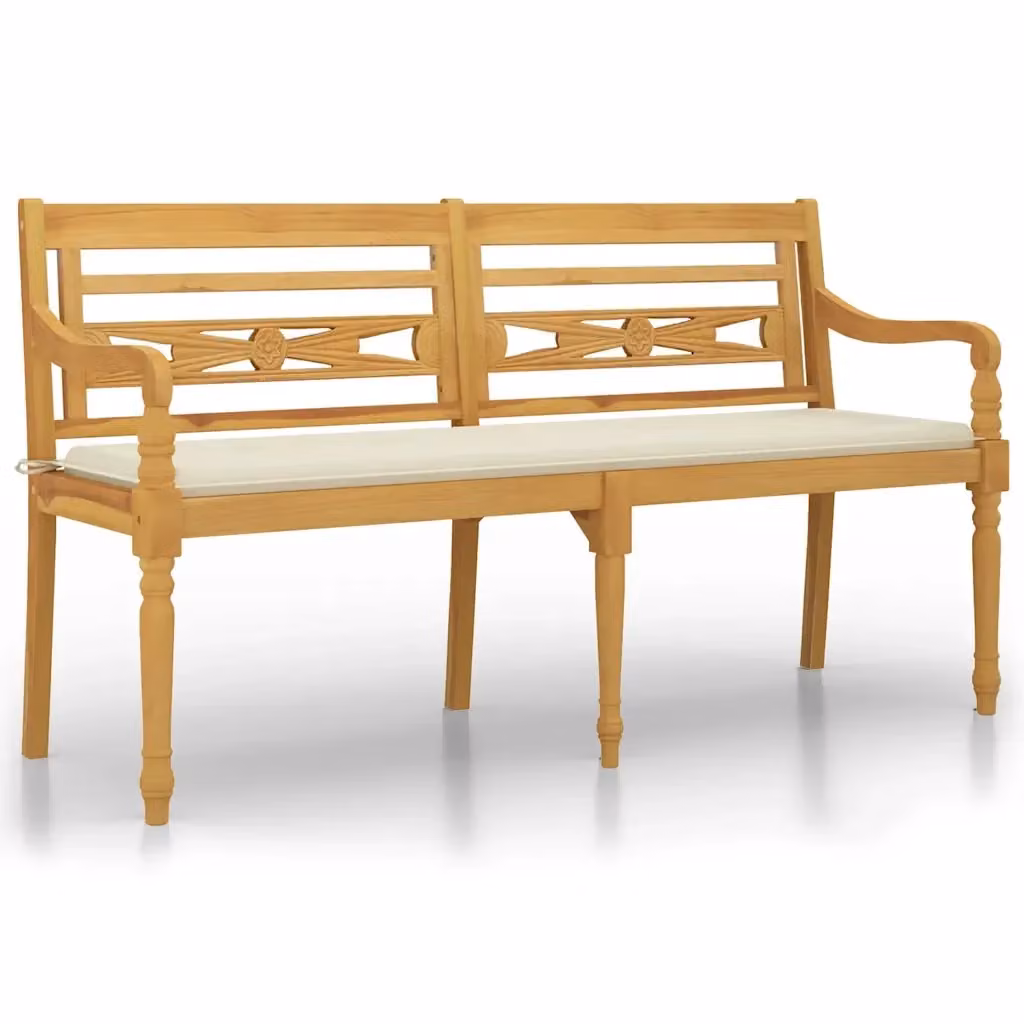 Panchina da giardino Batavia vidaXL in legno massello di teak con cuscini color crema e marrone, L: 150 cm – 2