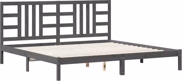 Letto matrimoniale in legno massello di pino in stile rustico, colore grigio, L/P/H: 200 x 200 x 31 cm