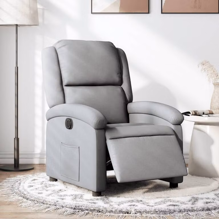 vidaXL Poltrona Elettrica Reclinabile in Tessuto Grigio con Braccioli e Funzione Auto-Return