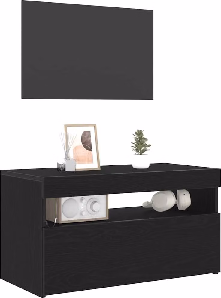Mobile TV con LED Rovere Nero 75 x 35 x 40 cm Legno multistrato