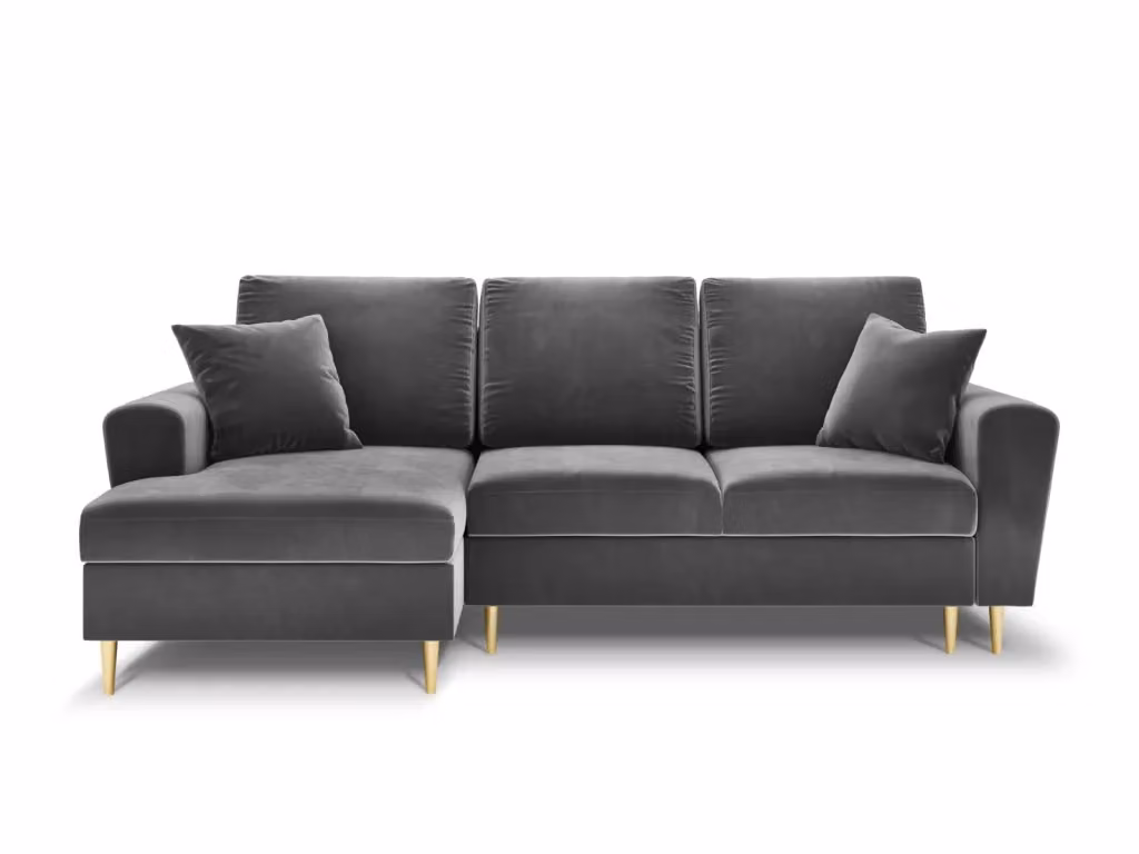 Divano angolare convertibile con contenitore Kyoto Cosmopolitan Design, 4 posti in velluto grigio chiaro, L: 241 cm, P: 114,6 cm, H: 88 cm – 2
