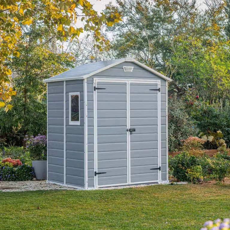 Dmora Casetta da Giardino Cranbrook 152x185x226h cm Grigio, Resistente Agli Agenti Atmosferici Presenza Finestre