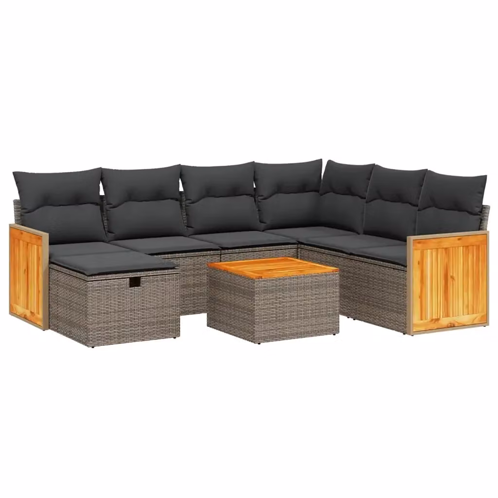 vidaXL Set Divano da Giardino a L 8 pz Grigio con Cuscini Imbottiti e Tavolino in Polyrattan e Acciaio – 2