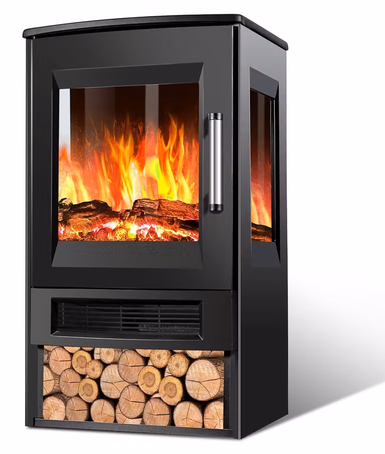 Ikodm, caminetto elettrico da 900/1800 W, caminetto elettrico da pavimento con telecomando, termostato, timer e 8 colori di fiamma, colore nero
