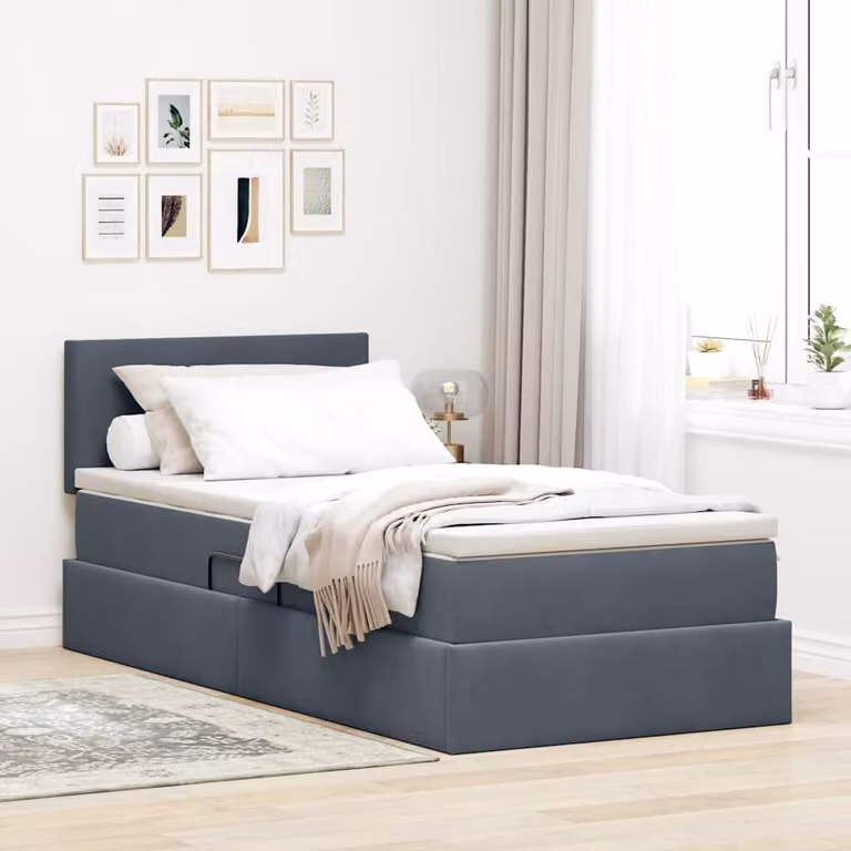 Letto con contenitore e illuminazione LED vidaXL in velluto grigio, L 200 x L 90 cm