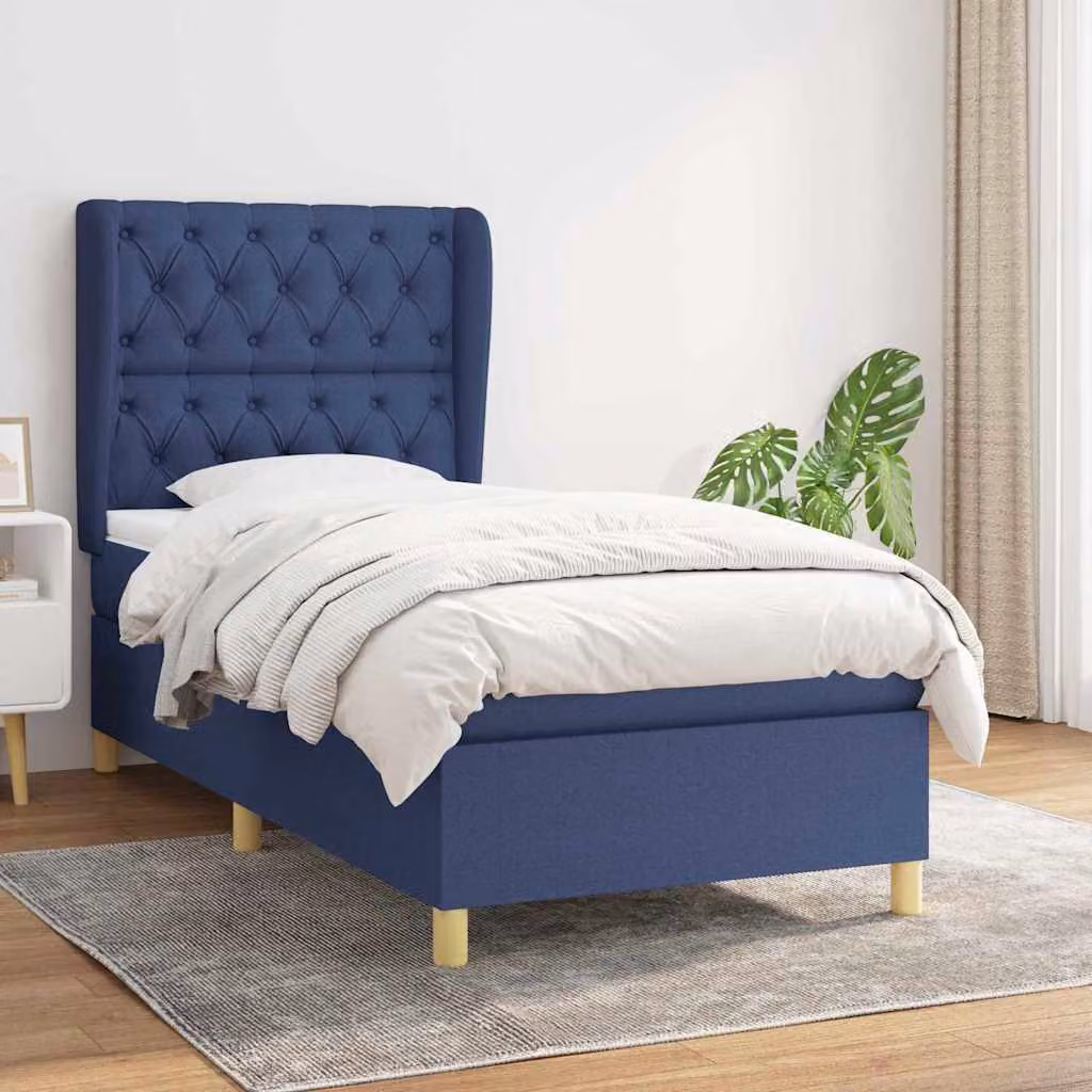 vidaXL Giroletto a Molle con Materasso Ibrido in Tessuto Blu e Bianco L/P/H: 200 x 80 x 40 cm – 1
