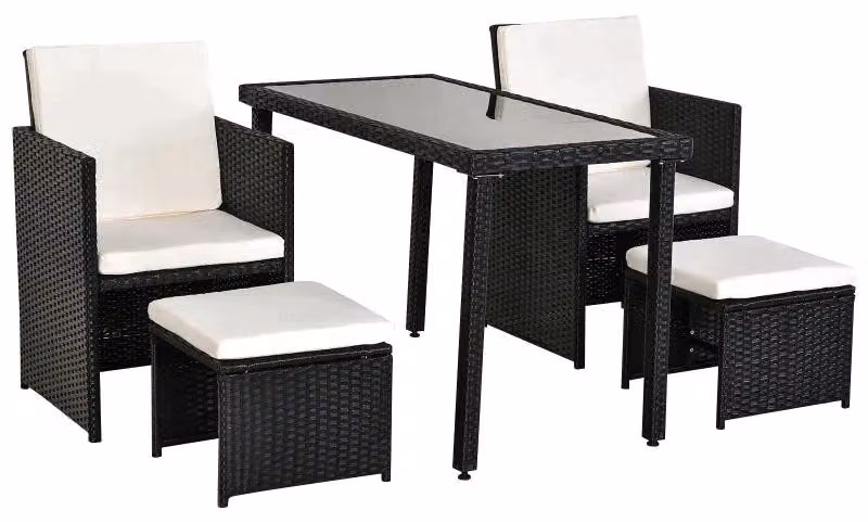 Set da salotto in rattan sintetico, composto da 5 pezzi | Colore: nero e beige | Dimensioni: 60x120x72 cm
