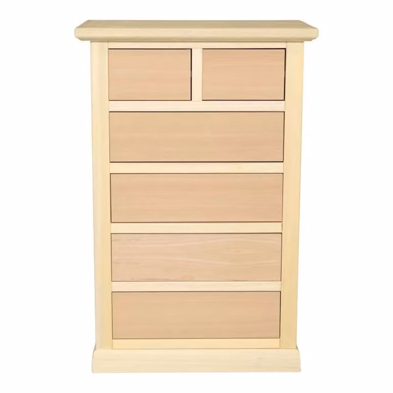 Cassettiera classica in legno di pino grezzo Mobili 2G L: 63 cm, P: 37 cm, H: 93 cm