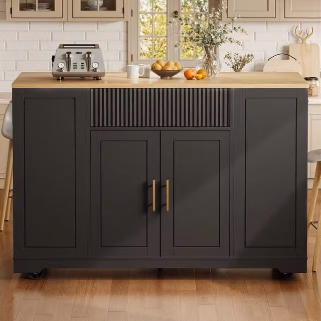 Isola da cucina REDOM nera in MDF con 2 ante e 3 cassetti, L/P/H: 120 x 50 x 92 cm