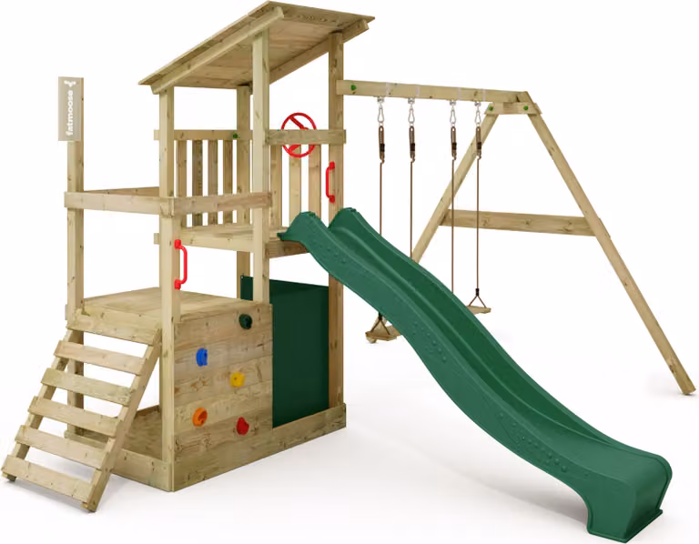 Torre giochi Fatmoose FruityForest Fun XXL con altalena e scivolo, colore verde