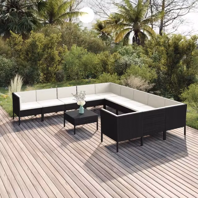 Set di Divani da Giardino a Forma di U con Tavolino da Caffè vidaXL, Colore Nero e Bianco, con Cuscini Inclusi e Rivestimenti Rimovibili – 1