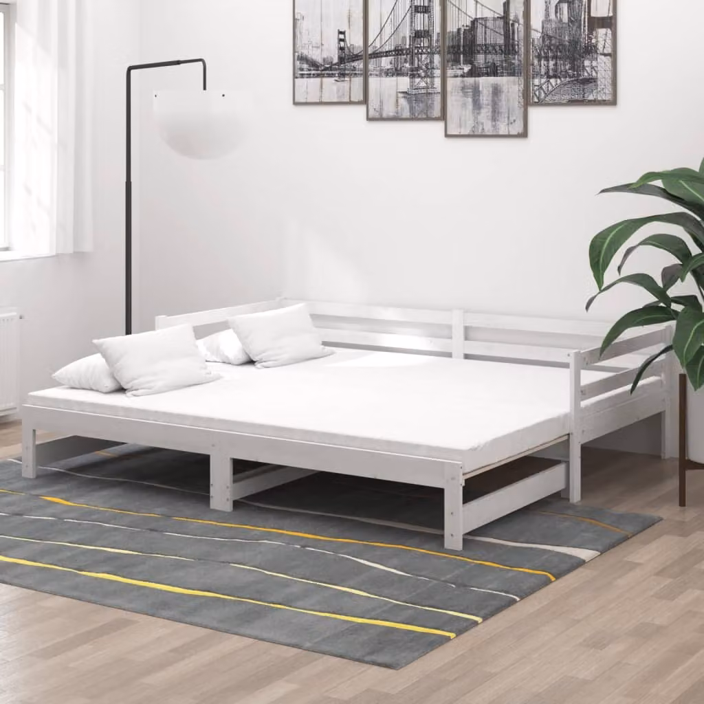 The Living Store Letto da giorno allungabile 2x(90x200) cm in legno di pino massiccio bianco