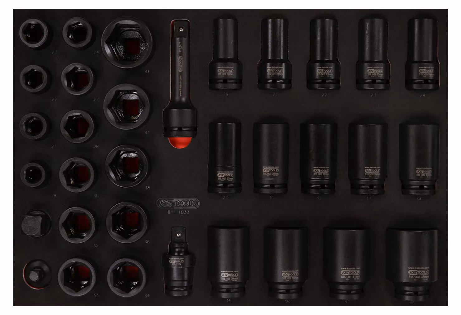 set di prese di corrente da 3/4" con inserto in schiuma, 33 pezzi