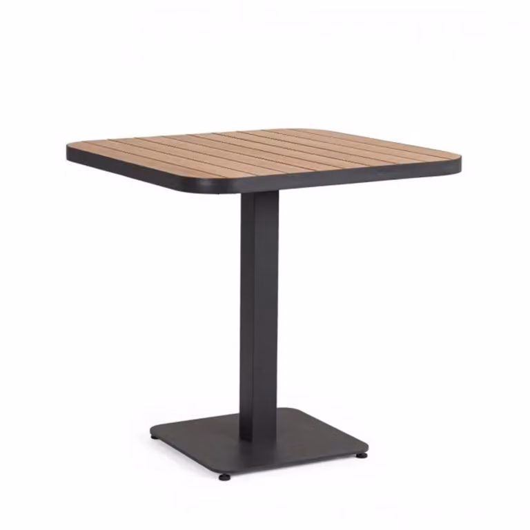 Tavolo BELMAR effetto legno e struttura alluminio antracite 75×75 cm