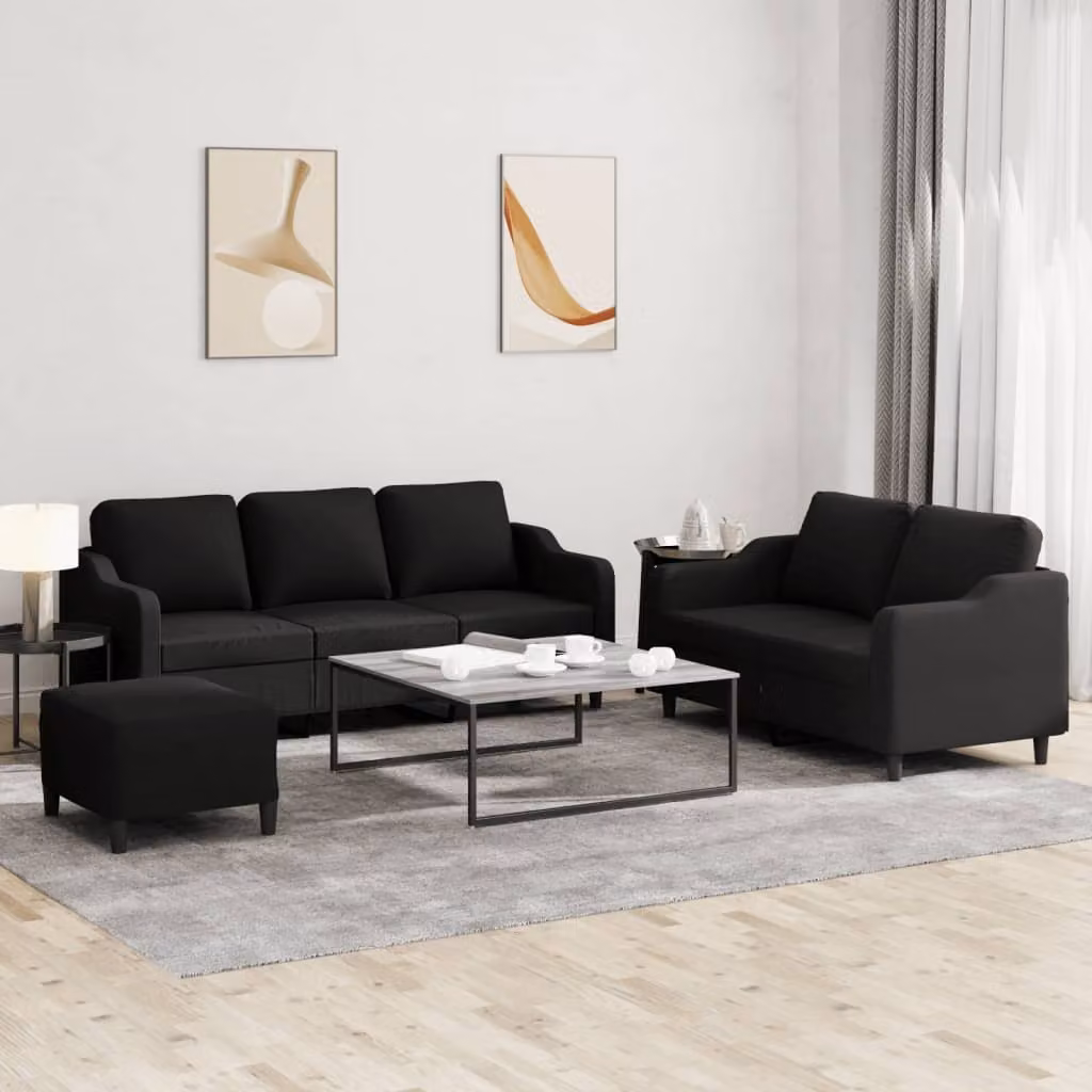 Maison Exclusive - Set divano a 3 pezzi con cuscini in tessuto nero