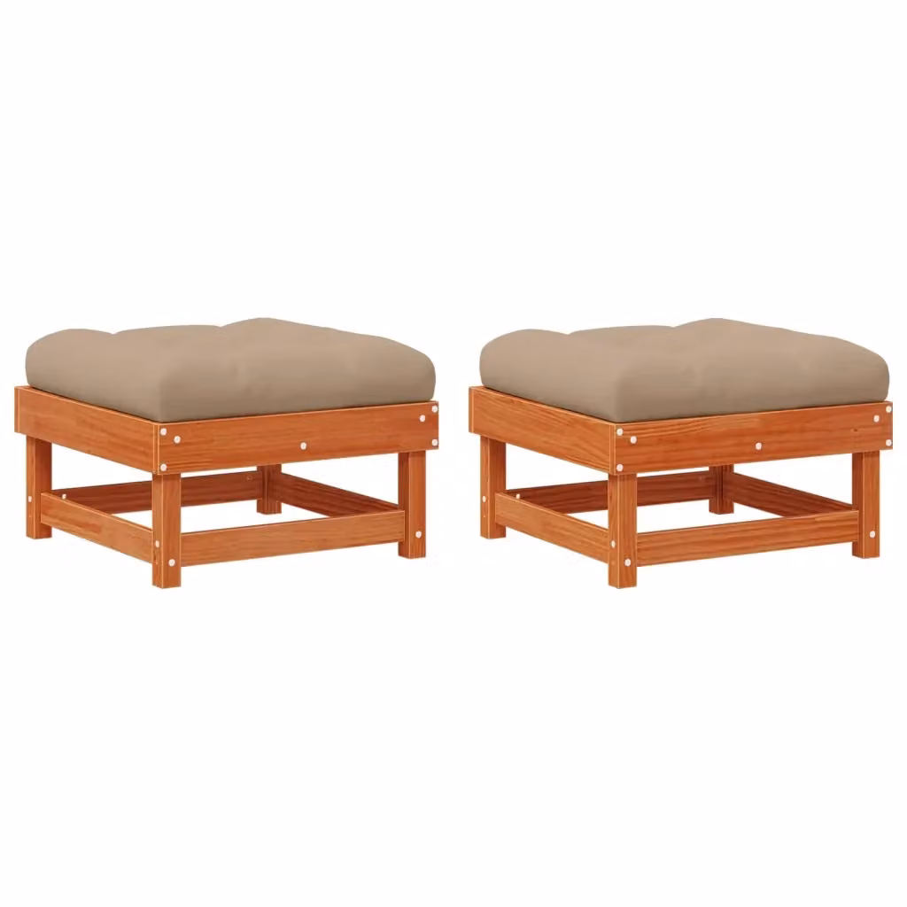vidaXL Poggiapiedi da Giardino in Legno di Pino Massiccio con Cuscini Marrone e Beige L/P/H: 61,0 x 60,5 x 30,0 cm – 2