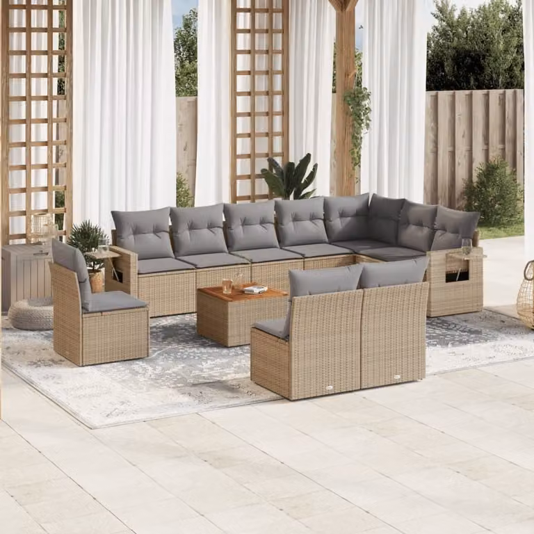 Maison Exclusive - Set Divano da Giardino 11 pz con Cuscini Beige Misto Polyrattan