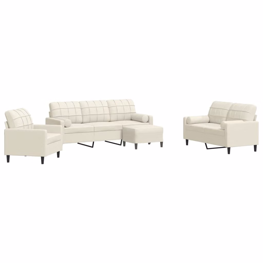 Set di Divani 4 pz con Cuscini e Rinforzi Crema in Velluto