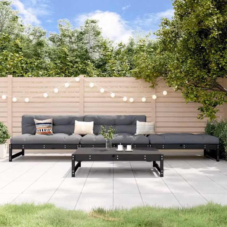 Set Salotto da Giardino vidaXL a L in Legno di Pino con Cuscini Grigio e Nero