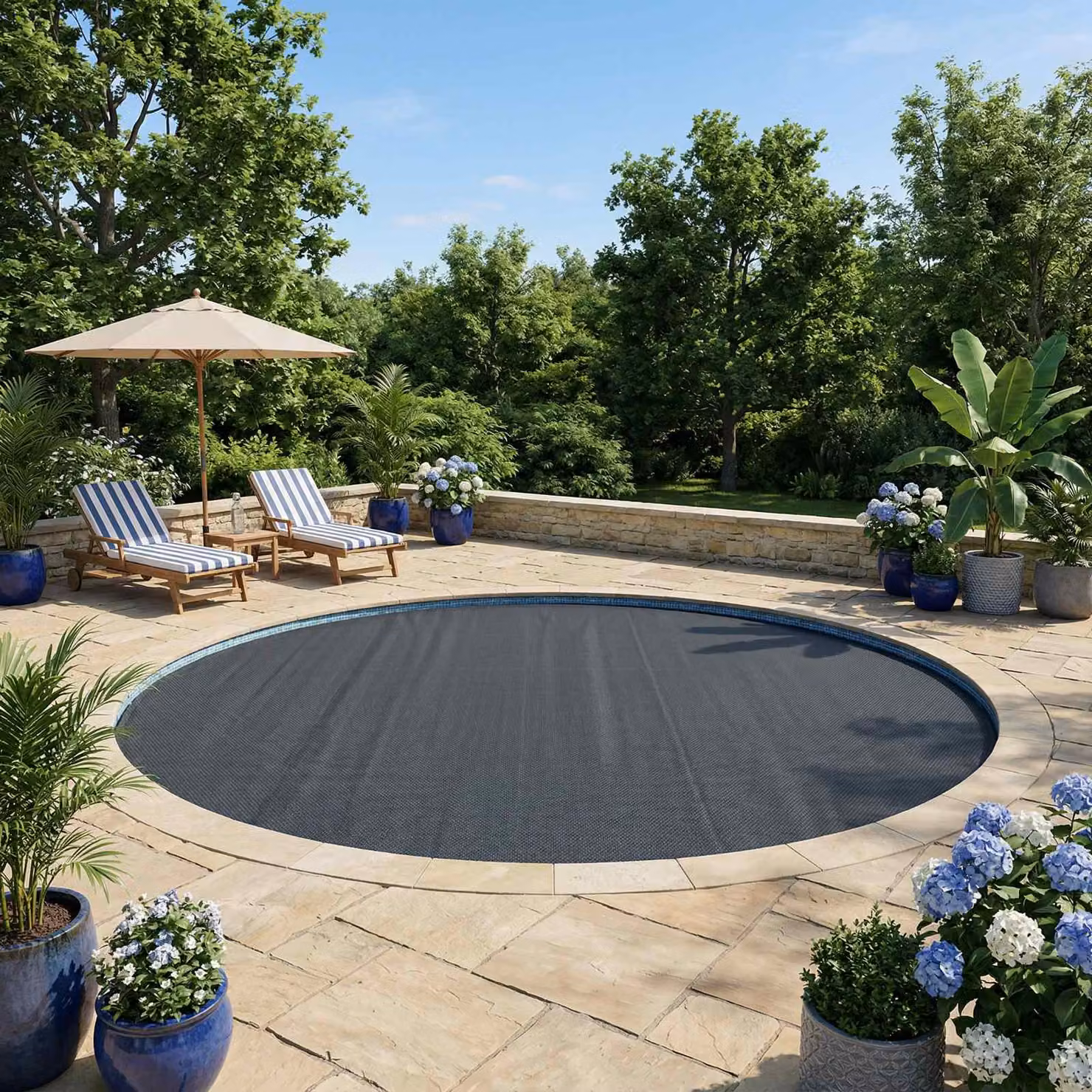 Copertura solare termica per piscina vidaXL, rotonda in PE nero, Ø 600 cm