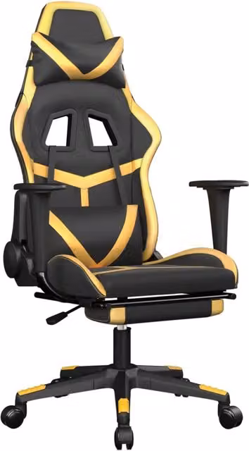 Sedia da Gaming | Sedia da e-sports con Poggiapiedi Nero e Oro in Similpelle