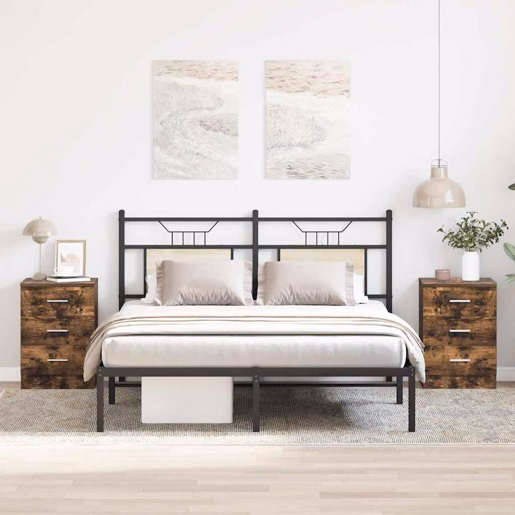 Set di 2 comodini vidaXL in legno multistrato e MDF, colore rovere fumo, L 38 cm x P 35 cm x H 56 cm