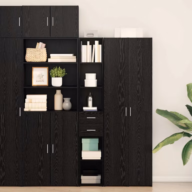 Libreria con cassetto vidaXL moderna in MDF colore nero opaco L/P/H: 30 x 42.4 x 185.2 cm