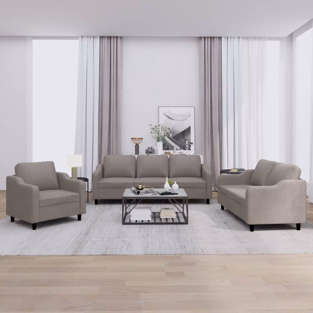 Set di divani 3 pezzi vidaXL in tessuto beige e grigio con cuscini per soggiorno e giardino – 1