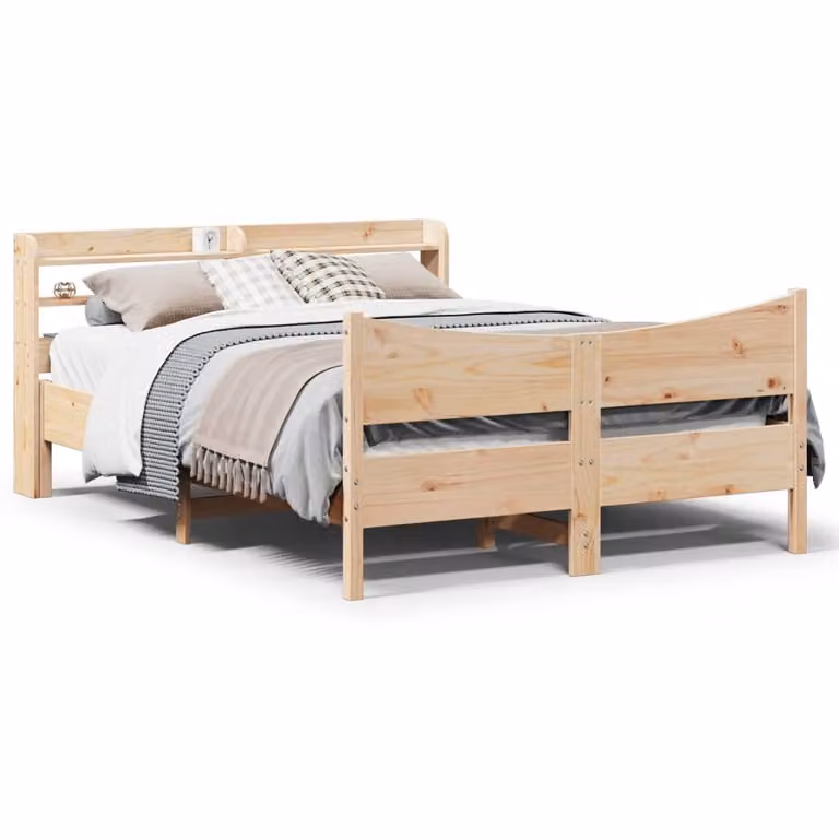 vidaXL Letto con Testiera in Legno Massello di Pino, Stile Rustico, Colore Marrone, L/P/H: 150 x 200 cm