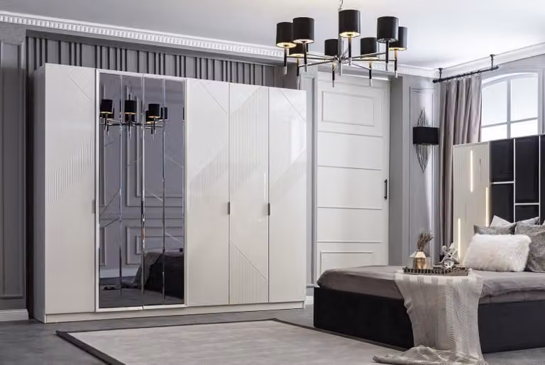 Designer Weißer Kleiderschrank Exklusive Schlafzimmer Holz Garderobe