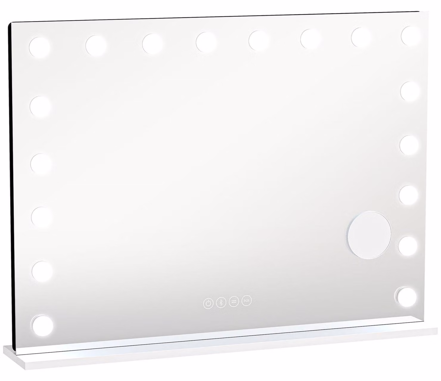 Specchio da trucco in stile Hollywood con 18 luci LED, RGB e Bluetooth | Colore: Bianco | Dimensioni: 80x14x60 cm