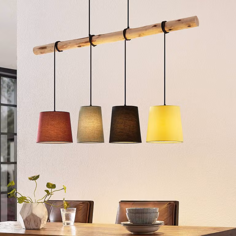 Lampada a sospensione Moskau Lindby, dimmerabile, Legno chiaro, Soggiorno / Sala da pranzo, Legno, Moderno, Lampada a sospensione