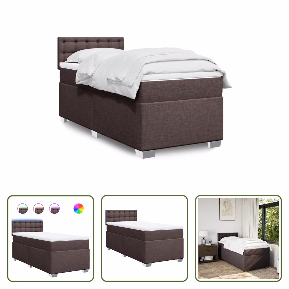 The Living Store Letto a molle con materasso marrone scuro 100x200 cm in tessuto