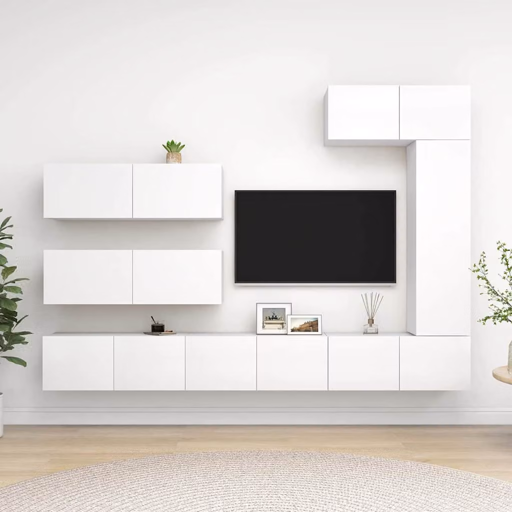 Set di mobili porta TV moderno vidaXL in 7 pezzi bianco in legno e MDF per il tuo soggiorno