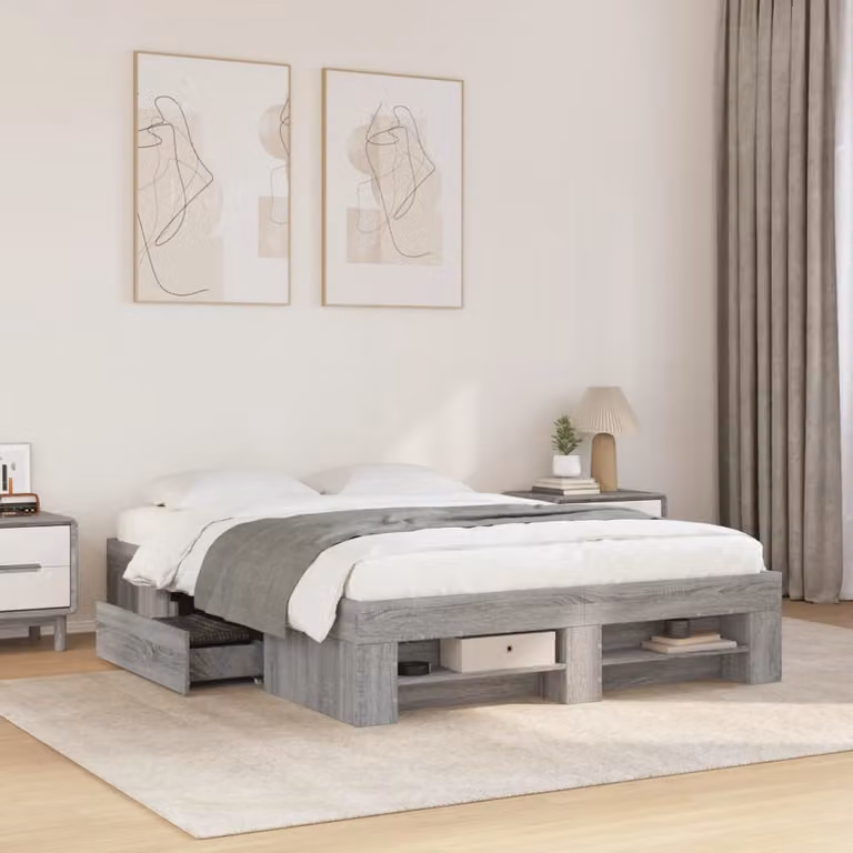 Giroletto vidaXL Grigio Sonoma in Legno Multistrato con Doghe Rigide L: 138 cm, P: 193 cm, H: 33 cm
