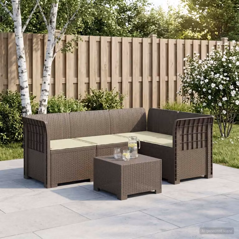 vidaXL Divano da Giardino Angolare a L con Cuscini in Stile Rattan per 4 Persone