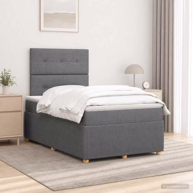 Letto Box Spring vidaXL con Materasso Ibrido e Illuminazione LED, Porta USB e Base a Sollevamento, Grigio e Bianco, L/P: 120 x 200 cm