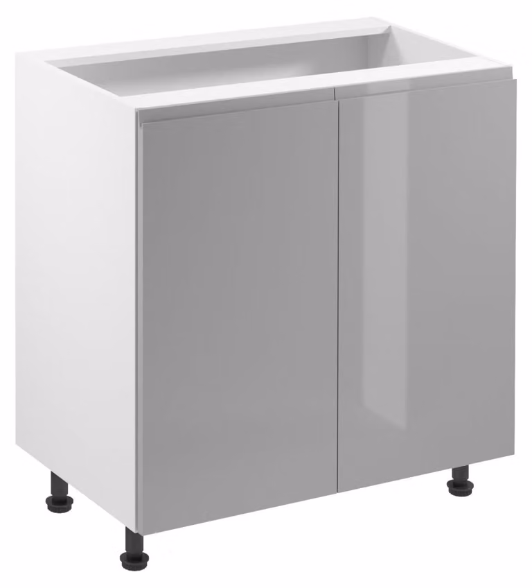 Mobile basso a due ante ARBOR - larghezza 80 cm, grigio lucido / bianco