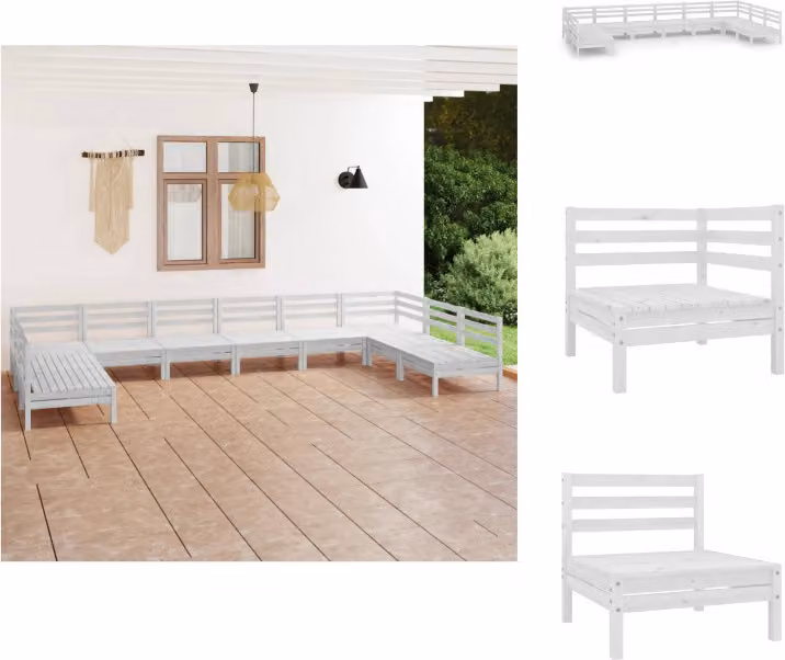 vidaXL set da salotto da giardino 10 pezzi in pino massiccio bianco - Set di mobili da giardino