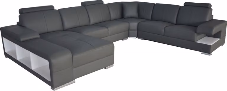 Wohnzimmer Sofa Couch Leder Polster Eck Sitz Garnitur U-Form Wohnlandschaft +USB